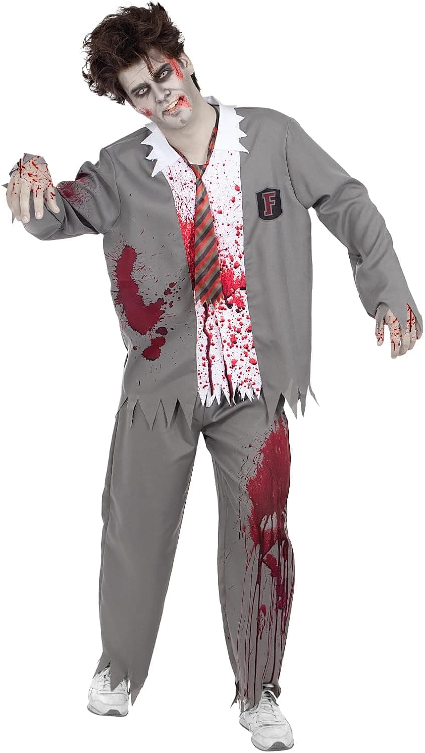 Funidelia Disfraz de estudiante zombie para hombre, Incluye pantalón, chaqueta con camisa simulada y corbata, Muerto Viviente - Traje para adultos para fiestas, Carnaval y Halloween - Talla S