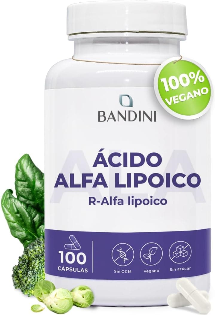 Bandini® Ácido Alfa Lipoico (ALA) | Ayuda a reducir la inflamación, controlar los niveles normales de azúcar en sangre y la salud del sistema nervioso | 100 Cápsulas Veganas de alta potencia de 200 mg