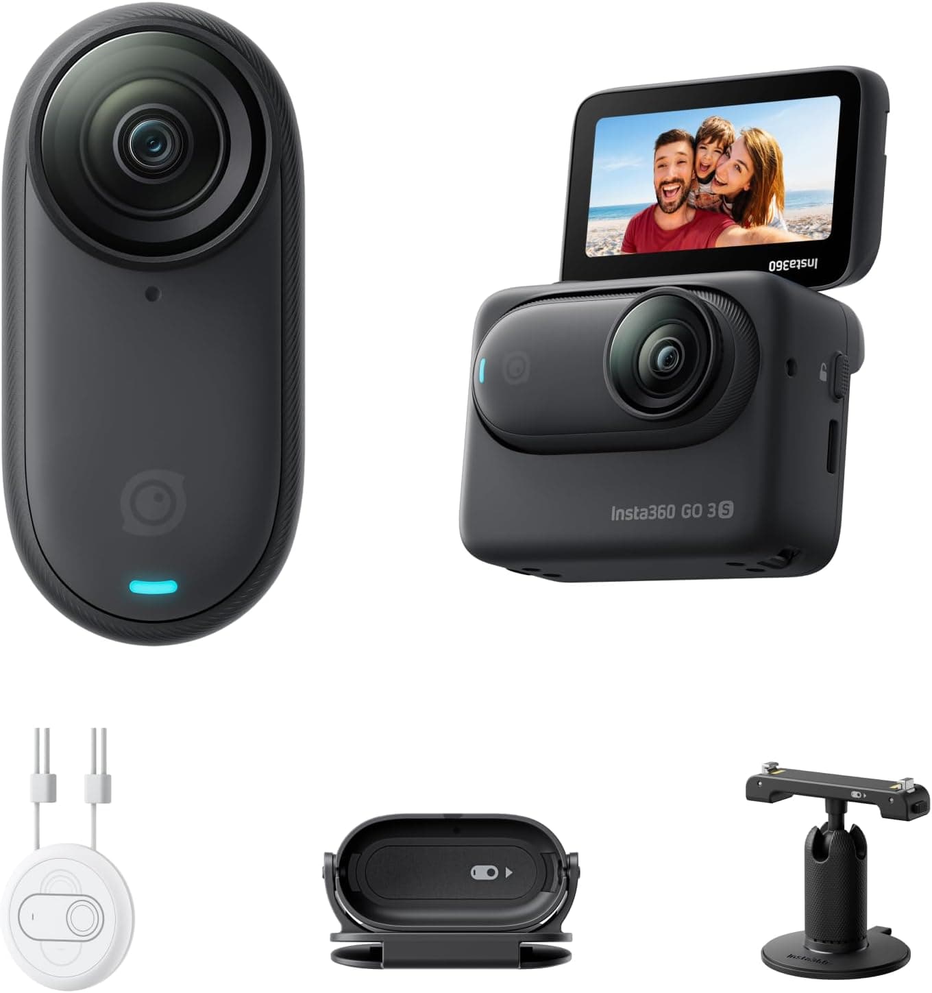 Insta360 GO 3S Negro 128GB - Cámara Vlogging 4K, POV Manos Libres, Móntala Donde Quieras, Estabilización, 140 Min de batería, Impermeable 10 M, Edición IA, Apple Find My, Vlog, Viajes