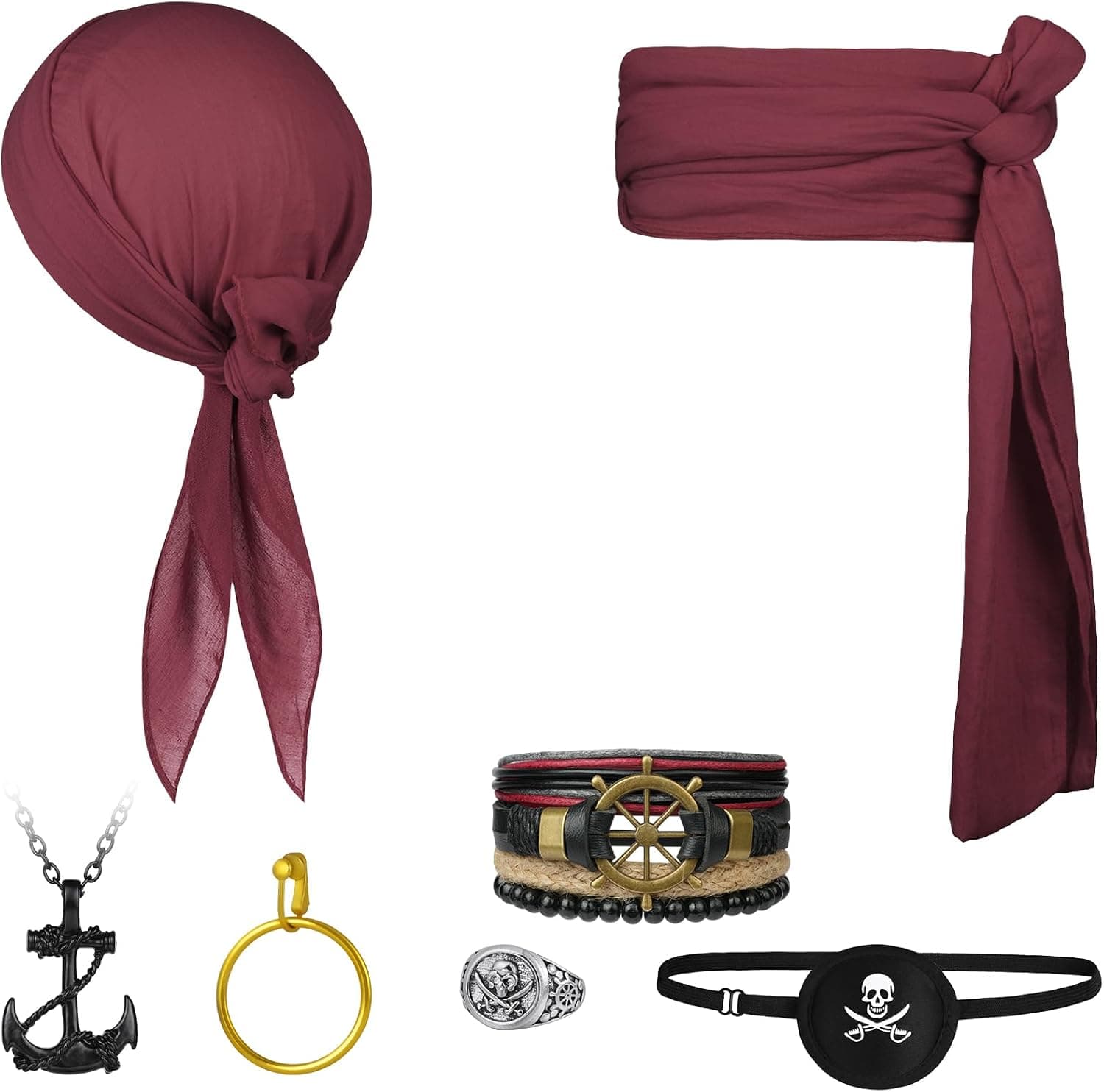 Accesorios de Disfraz de Capitán Pirata, 7PCS Disfraz Pirata Hombre,