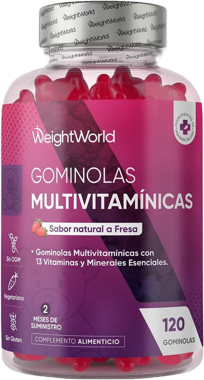 Gominolas Multivitaminas y Minerales 120 Gomitas Sabor Fresa para 2 Meses