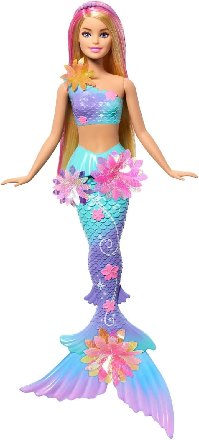 Barbie Muñeca Sirena mágica con detalle de flores