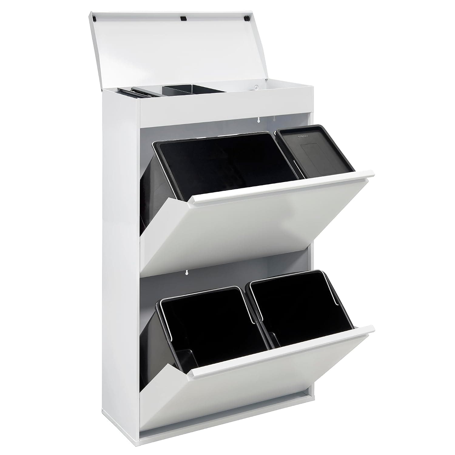 ARREGUI Top CR621-B2 Cubo de Basura y Reciclaje de 4 Compartimentos con Cajón Superior | 23+11+17+17 L (68 L) | con Cubetas para Envases y Orgánico | Contenedores de Reciclaje de Cocina | blanco