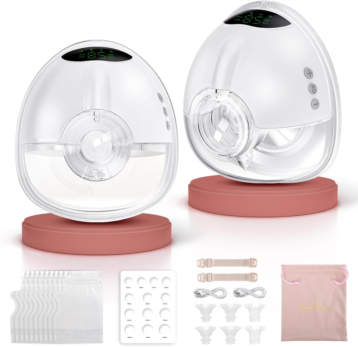 Lulia Sacaleches Electricos Manos Libres con 4 Modos Y 9 Niveles, Succion Fuerte, Sin BPA, Discreta, Extractor de Leche Materna Electrico Con Boquillas De 17/19/21/24 MM(1 Pieza)