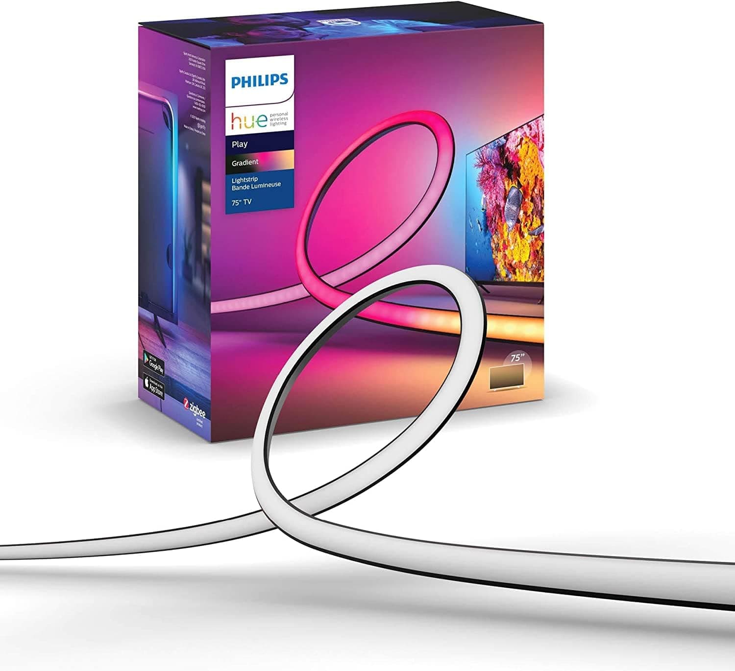 Philips Hue Play Gradient - Tira led inteligente, Luz blanca y luces de colores, tira de luces inteligentes de 65 Pulgadas, sincroniza con contenido de pantalla, Compatible con Alexa y Google Home