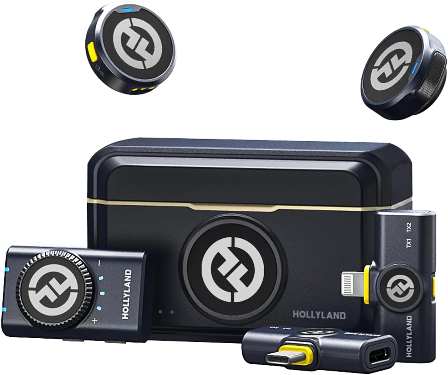 Hollyland Lark M2 Combo Micrófono Inalámbrico (2TX+3RX) para Cámara, iPhone, Android, PC, 300m, 48kHz/24 bit, Hi-Fi Audio, ENC Anti-rumore, 40 Horas, Microfono de Solapa per Livestream, Vlog - Negro
