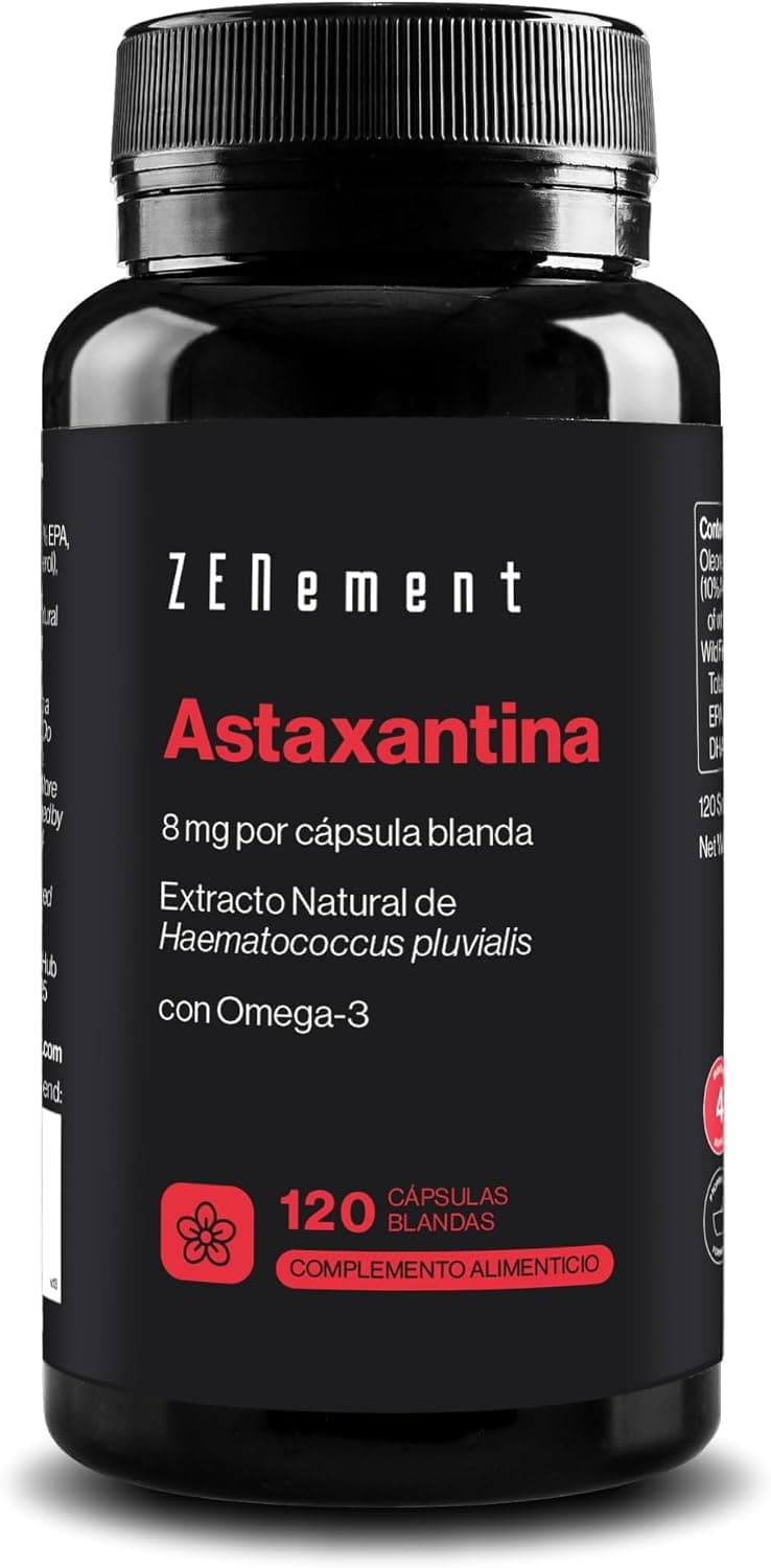 Astaxantina Natural Pura 8 mg - de Haematococcus pluvialis - 120 Cápsulas
