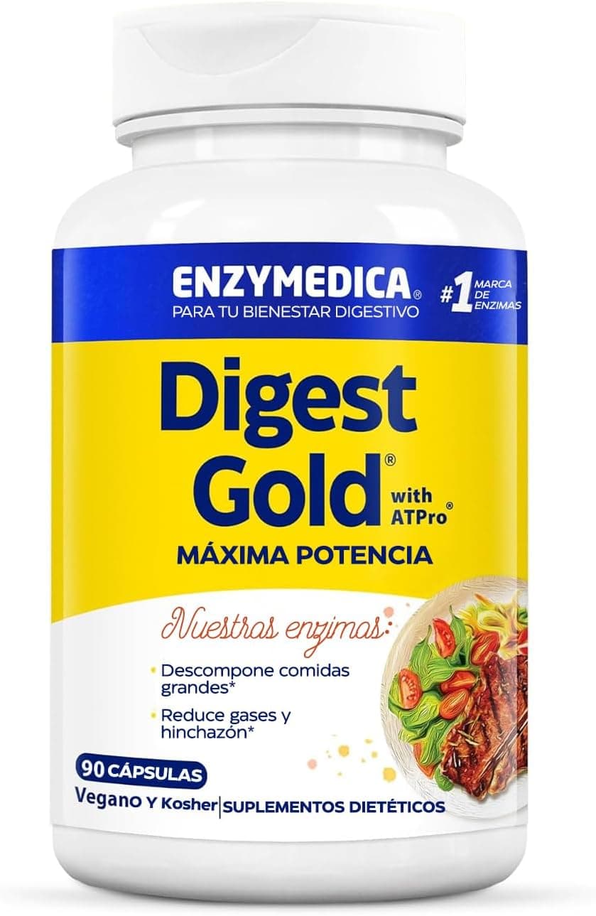 Enzimas Digestivas Potentes, complemento ideal de Probioticos Intestinales, Prebioticos y Probioticos, Enzymedica Digest Gold Digestive Enzymes, Enzimas Digestivas, Gases, Lactasa 90 capsulas