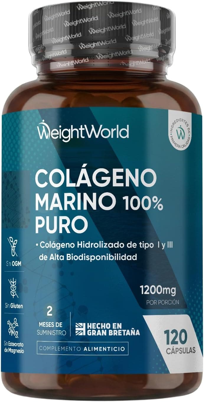Colágeno Marino Hidrolizado 100% Puro 1200 mg, Suministro para 2 Meses
