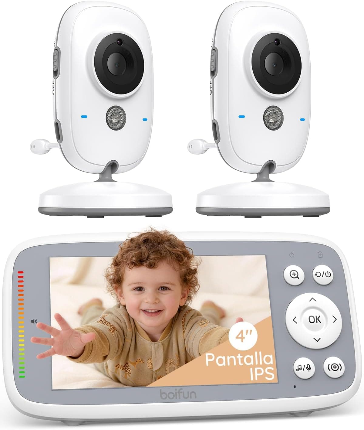 BOIFUN Camara Vigilancia Bebe 2 Camaras sin WiFi, Nocturna Invisible,4" IPS