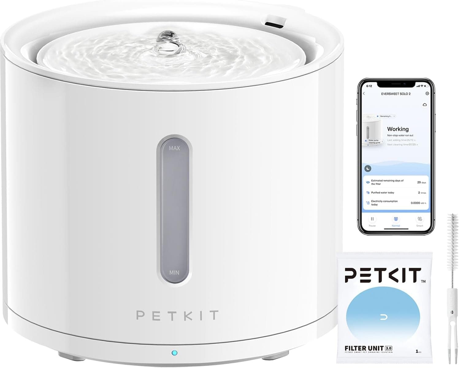 PETKIT EVERSWEET Fuente para Gatos 2L, Bomba Inalámbrica, Control de App, Bebedero Gatos Automatico, Ultrasilencioso, 3 Flujos de Agua, Filtro Triple, Ventana de Nivel de Agua, Luz Led