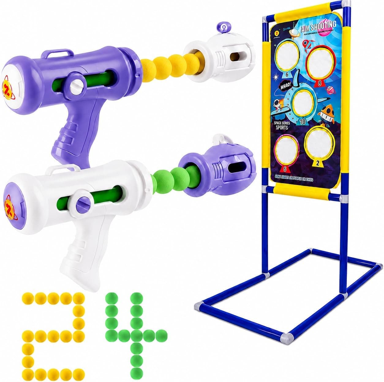 Juego de Tiro al Blanco para Niños de 6 7 8 9 10+ Años Juego de Tiro al Blanco al Aire Libre con 2 Pistolas de Aire y 24 Bolas de Espuma para Niños Cumpleaños
