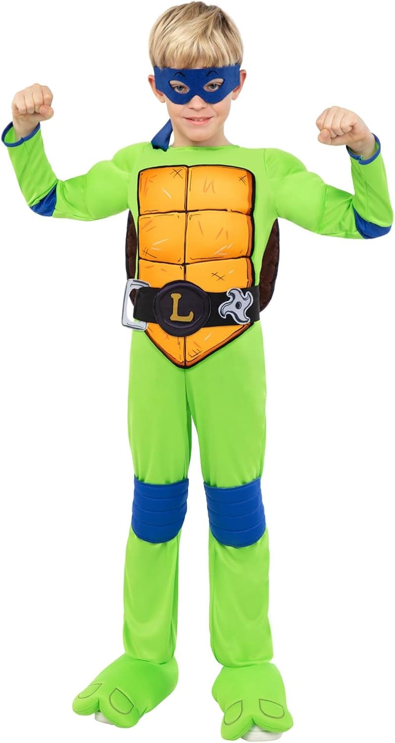 Funidelia Disfraz Oficial de Leonardo Las Tortugas Ninja para Niño y Niña con mono, caparazón y máscara, Traje de Ninja Infantil, Disfraces de Carnaval, Halloween y Fiestas – Talla 7-9 años