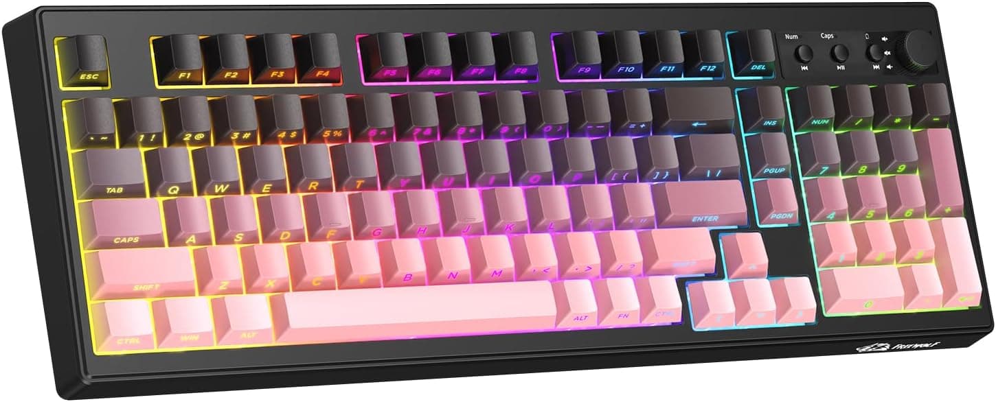 ZIYOU LANG K100 Teclado Gaming Inalámbrico 3 Modos con Perilla 102 Teclas