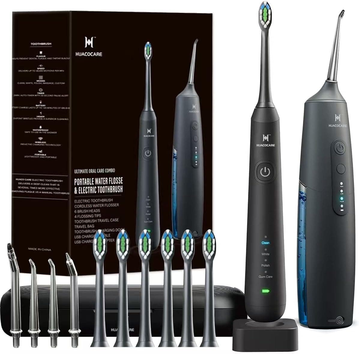 Irrigador Dental y Cepillo de Dientes Eléctrico 2 en 1 – Kit de Limpieza Bucal con Irrigador Portátil y Cepillo Sónico – IPX7, 3 Modos de Agua, 4 Modos de Cepillado para una Higiene Oral Completa