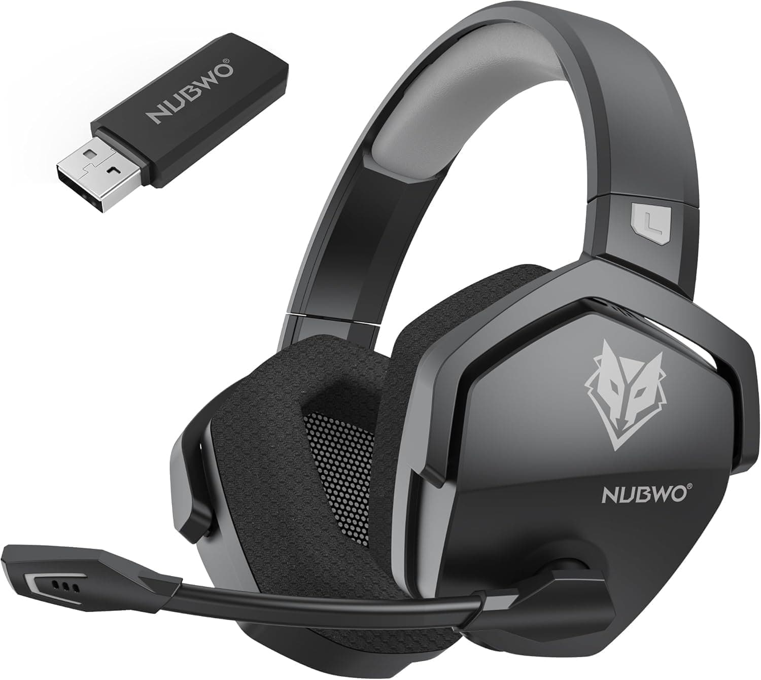 NUBWO G06 Cascos Gaming Inalámbricos con Drivers de 50 mm para PC/Ps5/Ps4/NS/Mobile, Auriculares Gaming Inalámbricos con 2.4 GHz+Bluetooth 5.3 Modo Dual, 7.1 Sonido Envolvente, Duración 100Hr+ - Gris