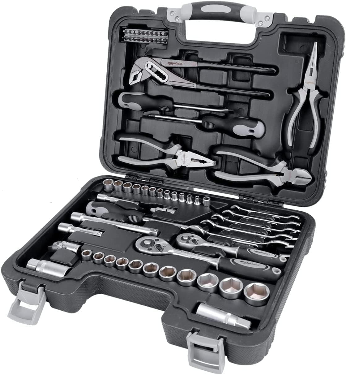 Amazon Basics Juego de herramientas para el hogar, 65 Unidad, Negro