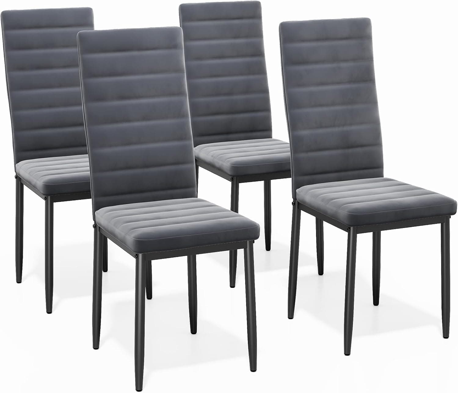 Bealife Sillas de Comedor Modernas (Juego de 4), Tapizadas en Franela Suave, Respaldo Alto Ergonómico para Salón y Cocina, Gris Oscuro