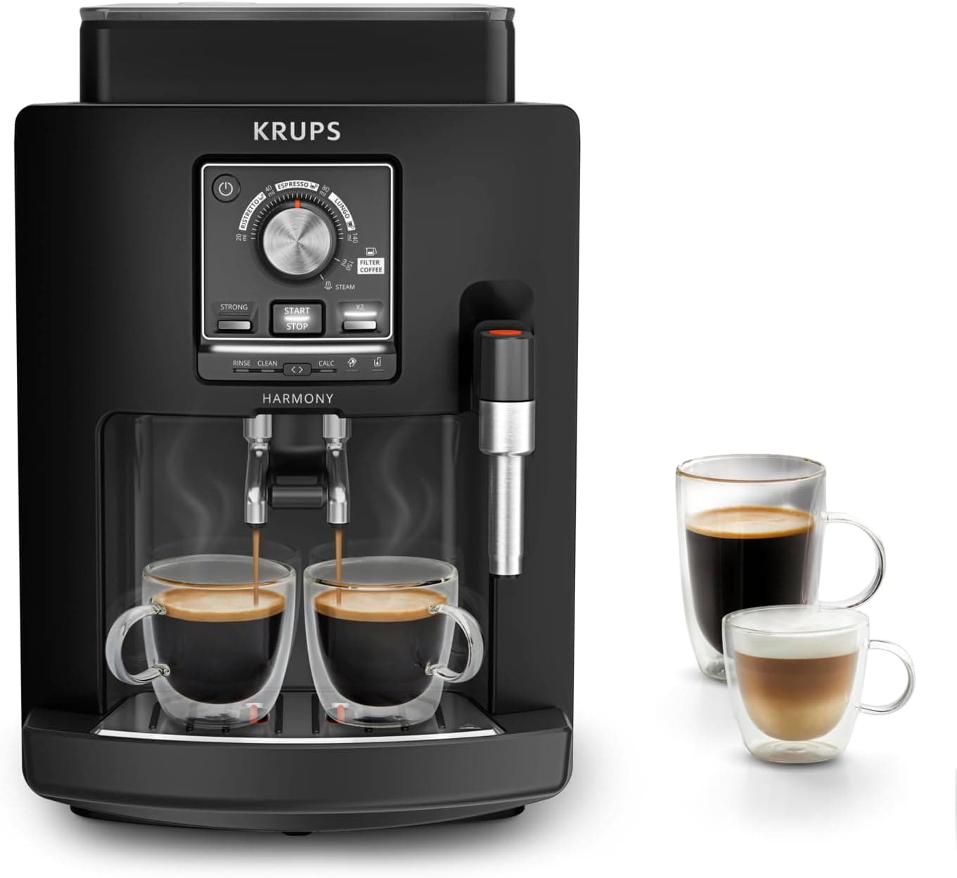 KRUPS Harmony, Cafetera Superautomática, 4 Bebidas, Espumador leche, Negra