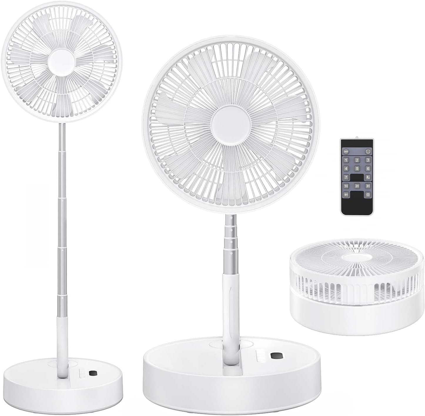 LIPETY Ventilador de Pie Portátil Plegable Oscilante - Bateria Recargable USB C Pequeño Mesa Ventiladores con Control Remoto para Hogar Dormir Oficina Viaje (Blanco, 12 pulgadas)