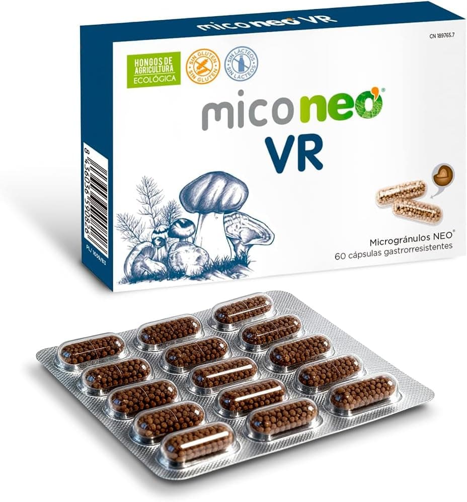 Mico NEO | VIR | Hongos de Agricultura Ecológica | Microgránulos NEO | Apto para Vegetarianos | Sin Gluten ni Derivados Lácteos | 60 Cápsulas | Tomar 1 o 2 Cápsulas al Día