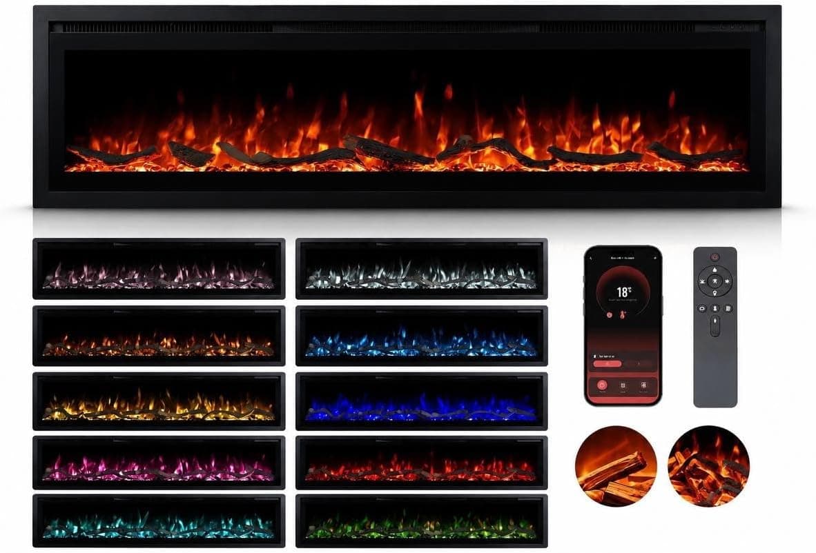 Crystal 50 BEF Chimenea Eléctrica 126 cm, 1800W, App