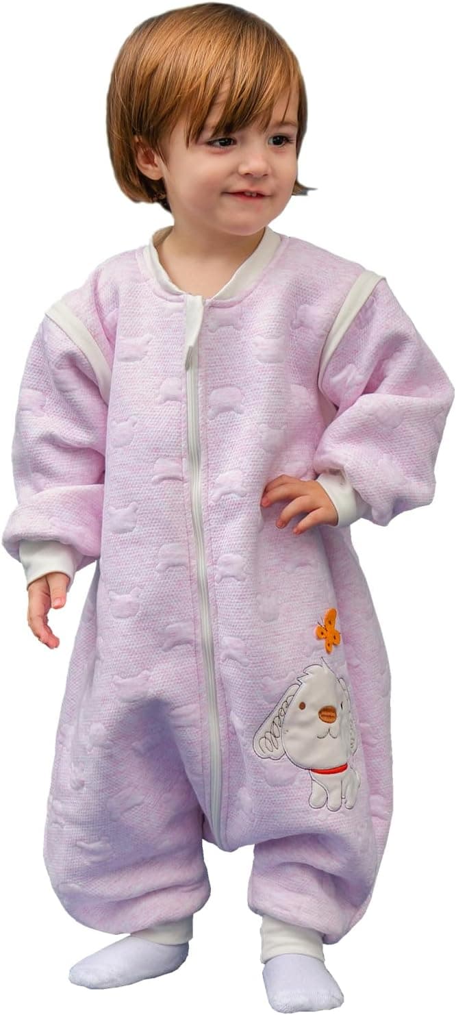 Saco Dormir Bebe Invierno 2.0tog. con Mangas extraíbles,100% algodón otoño e Invierno. 0-16 Meses - Rosa