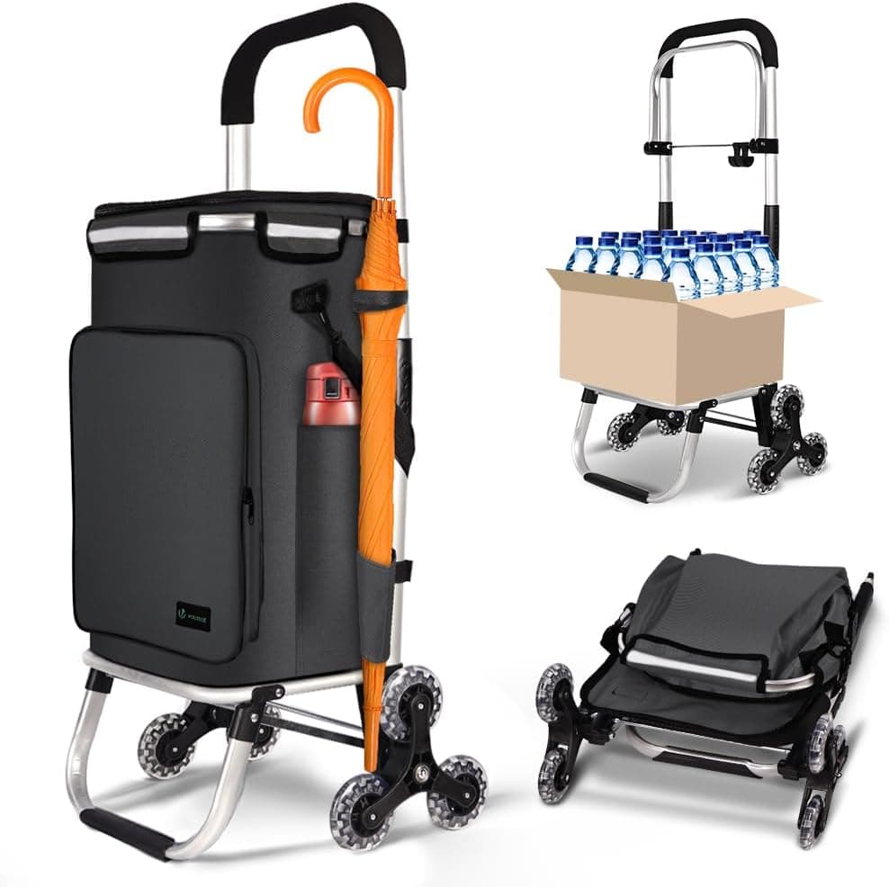 VOUNOT® Carrito Compra Plegable de Aluminio, Carro de la Compra 6 Ruedas con Bolsa Impermeable Desmontable y Ganchos, 60L, Negro