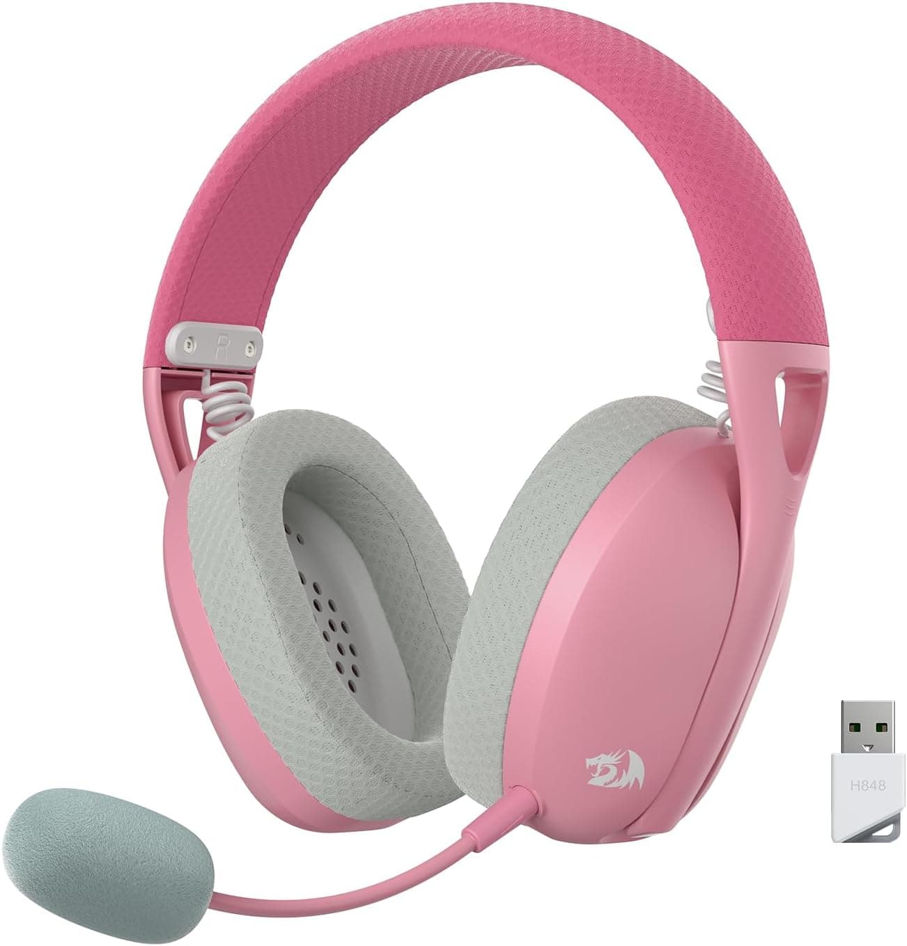 Redragon H848 BT Auriculares inalámbricos para juegos - Peso ligero - Sonido Surround 7.1 - Controlador de 40MM - Micrófono desmontable - Multiplataforma para PC, PS5/4/3, Switch, móvil, Rosa