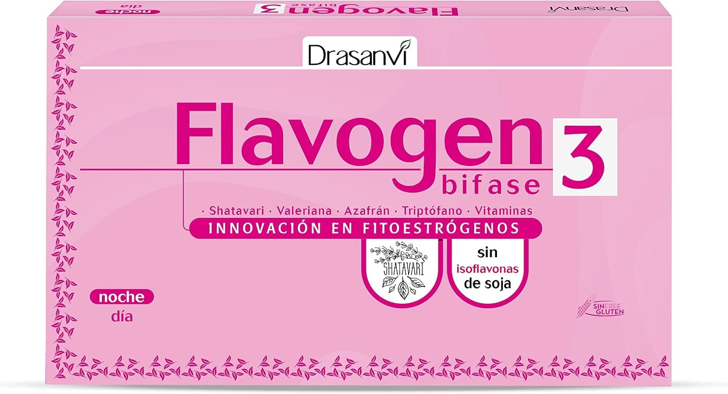 FLAVOGEN BIFASE 3 | Ayuda a Regular la Actividad Hormonal | Cápsula día: Polen, Shatavari, Vitamina B6 | Cápsula Noche: Polen, Valeriana y Triptófano | Fitoestrógenos sin Soja| 60 Cápsulas = 30 Días