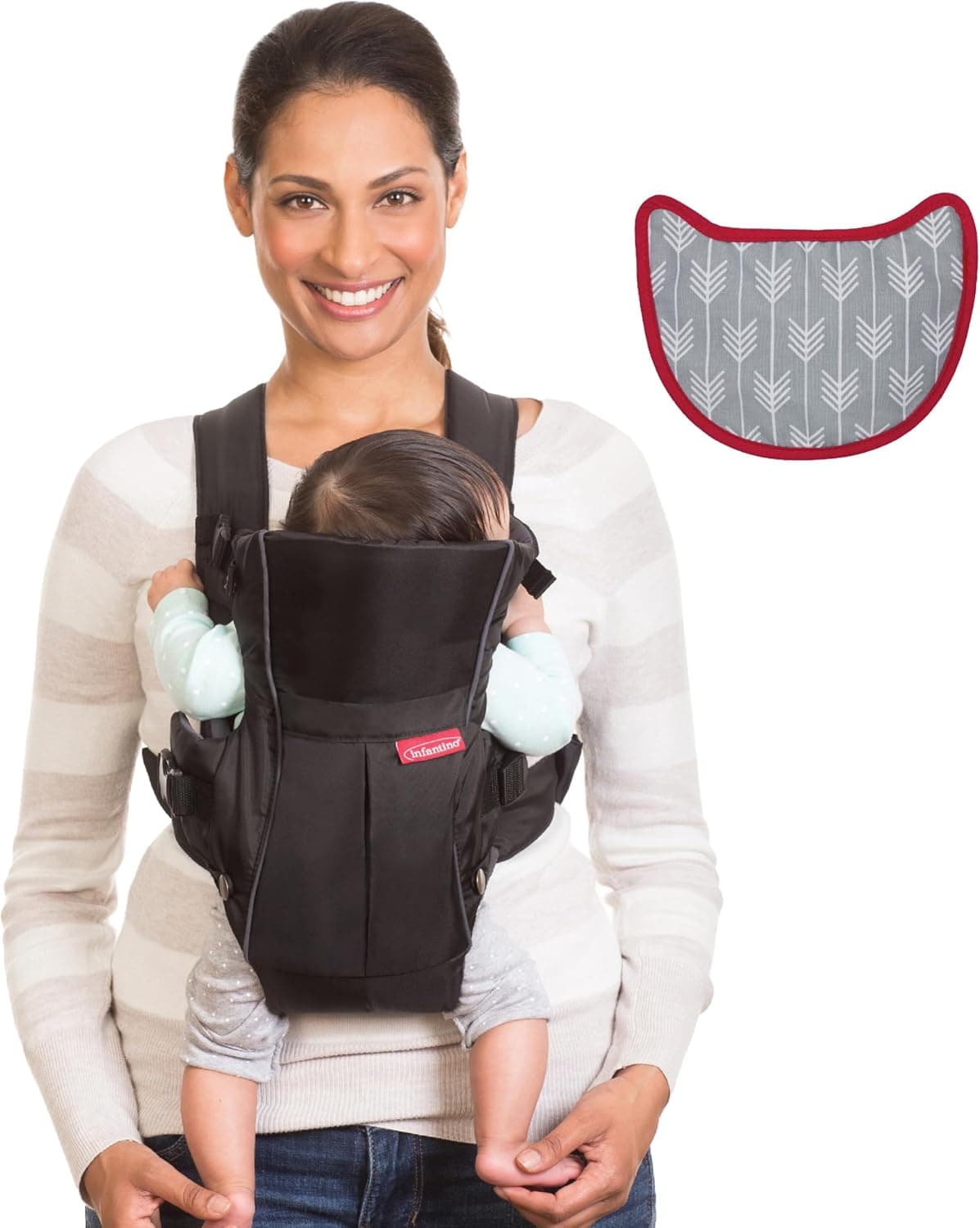 Infantino Swift Classic Mochila Portabebé 2-en-1 con Babero Wonder Cover, Correas Ajustable, Esencial para el Registro de Bebés, para Recién Nacidos hasta Niños Pequeños de 3,18–11,79 kg, Negro