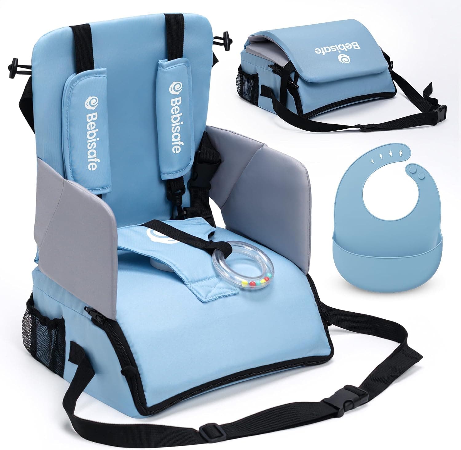 Tronas de Bebe - Trona Portatil Bebe Plegable - Alzador Silla para Niños comer - De Viaje Portatil y Plegable - Alzador Silla comer - Elevador para niños - Incluye Babero Silicona (Azul)