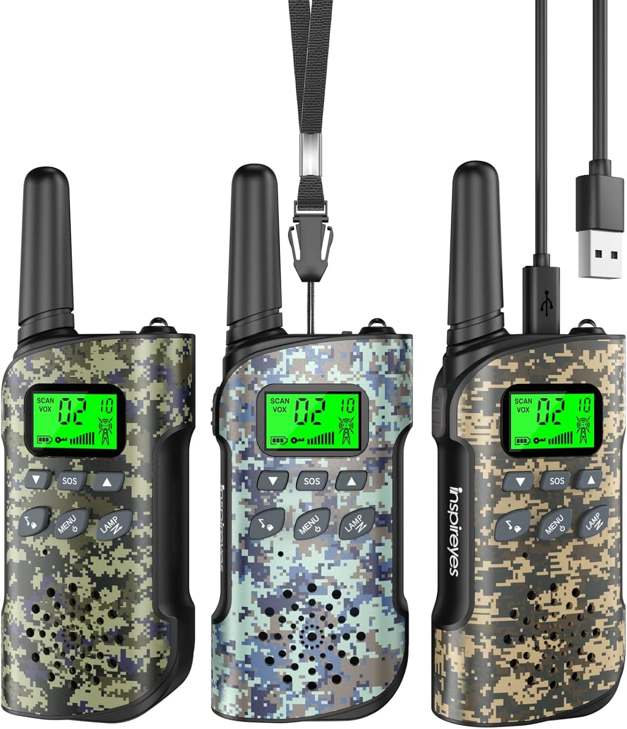 Inspireyes Walkie Talkies Niños Recargables,Regalo Niño Niña,Pack de 3