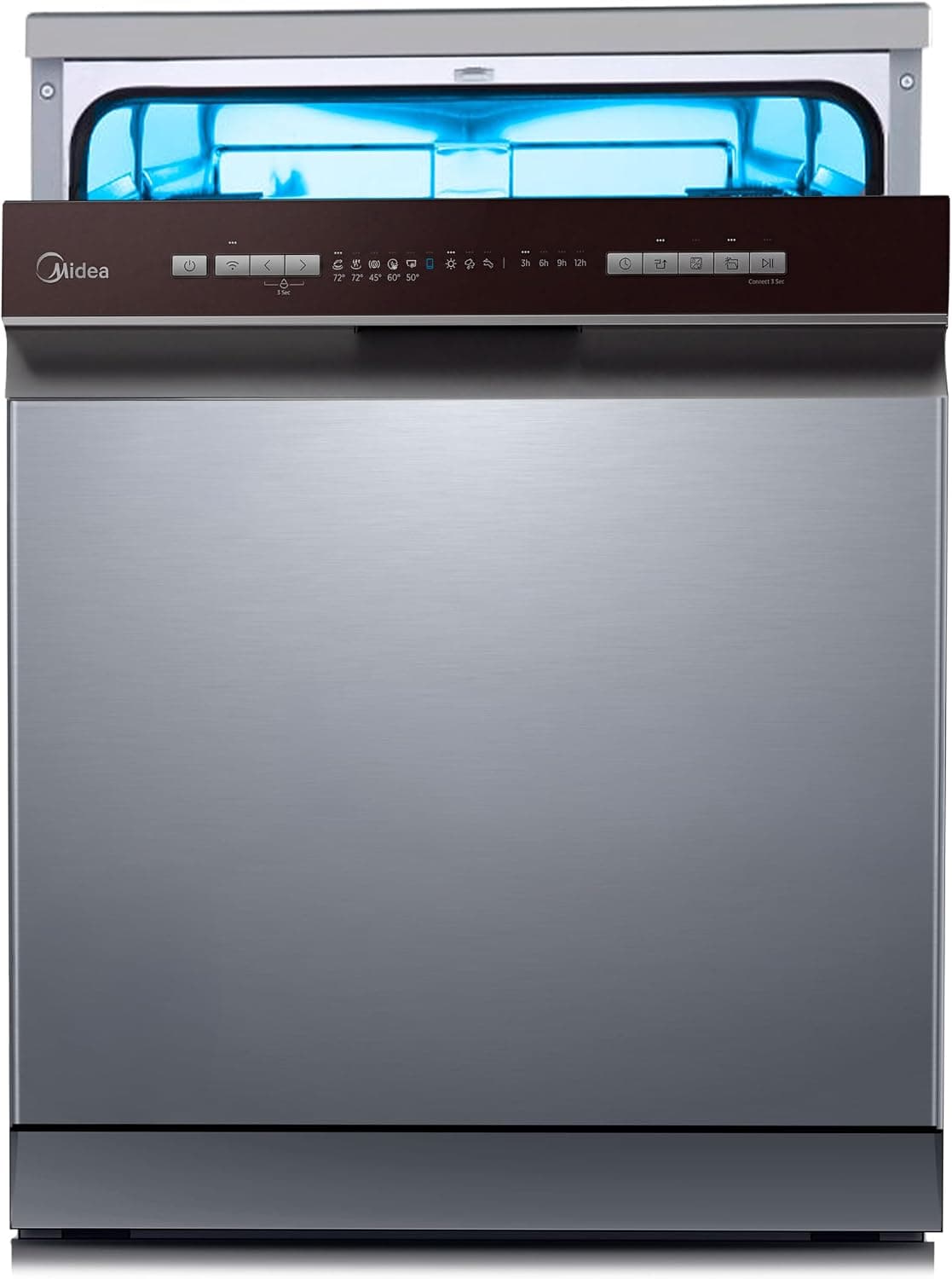Midea Lavavajillas 60 cm+++ Inox para 14 servicios - Lavaplatos libre instalación - Compacto con 10 Programas de Lavado integrable - Filtro Antibacterias y Programación Horaria Nuevo Modelo