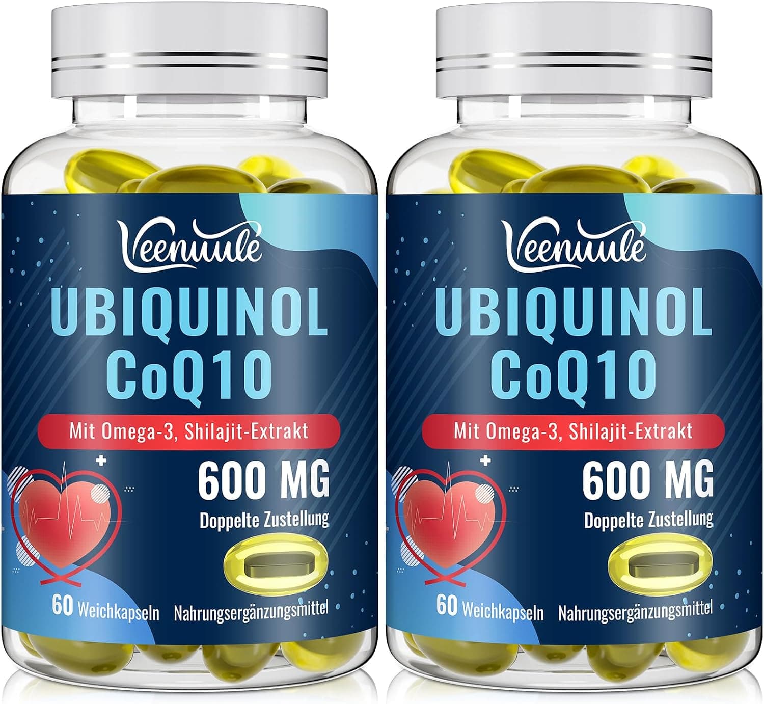 Ubiquinol CoQ10 600 mg Cápsulas Blandas Con Extracto De Shilajit 300 mg, Omega-3 150 mg - Sistema de Entrega Dual - Absorción Mejorada (60 unidad (Paquete de 2))