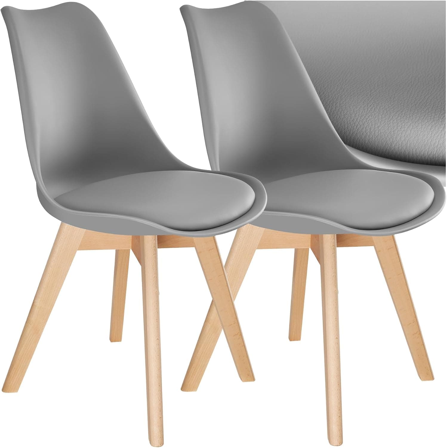tectake® Sillas de Comedor, Muebles Comedor con Diseño Nórdico, Conjunto Sillas Cocina, Asiento Acolchado Silla Ergonómica, Mueble Cocina Moderno - Set de 2 Gris