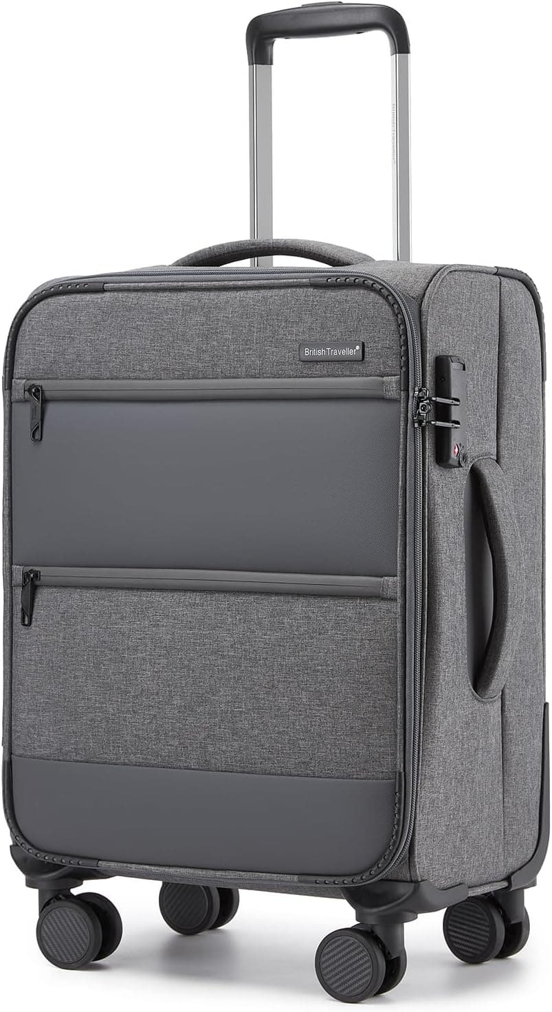British Traveller Maleta Cabina 57,5cm Trolley Rígido con 4 Ruedas Giratorias y Cerrado TSA (20 Pulgadas, Gris)