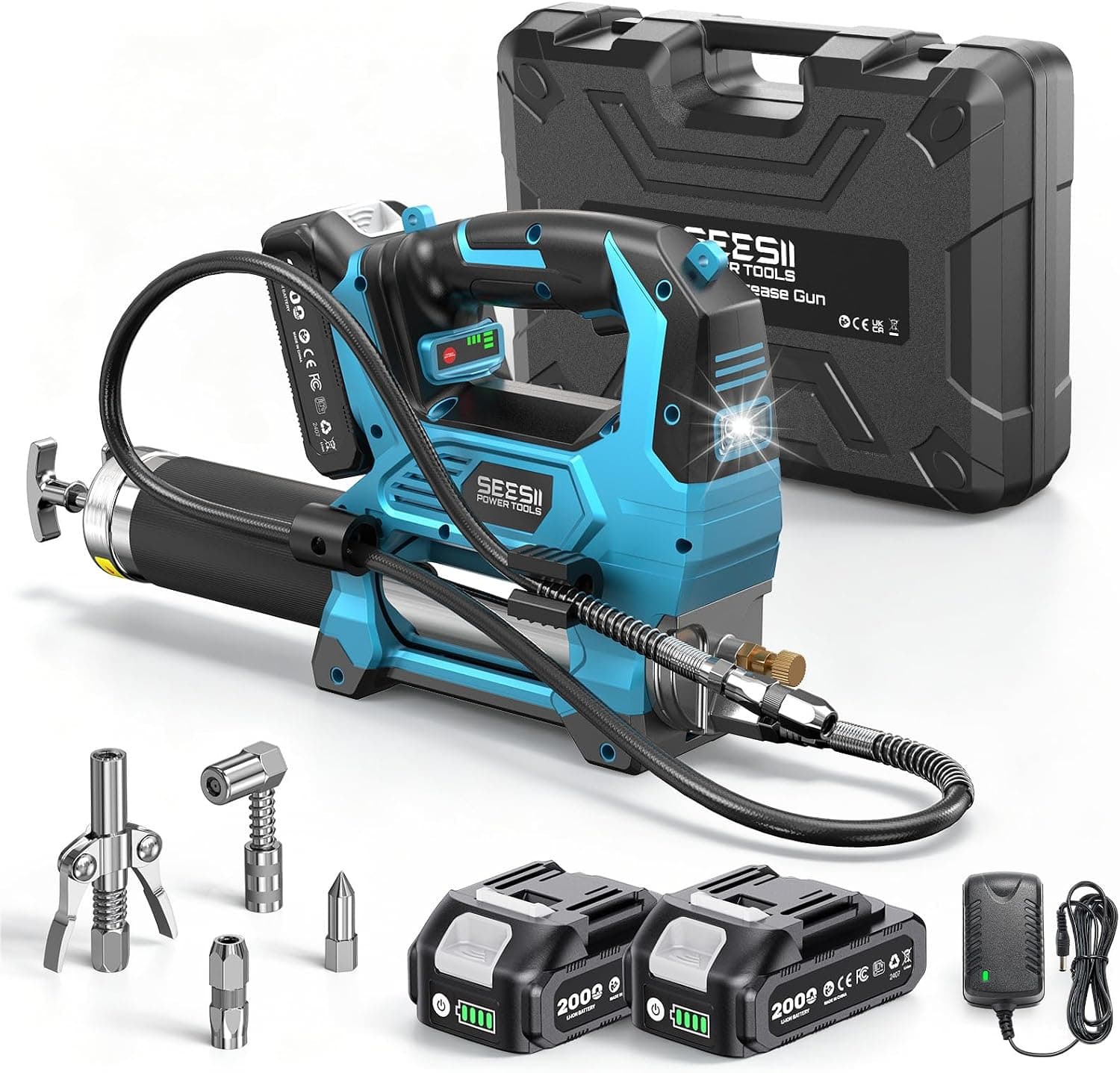 Seesii 12.000 PSI Engrasadora Batería con 2 Baterías, 3 Velocidades