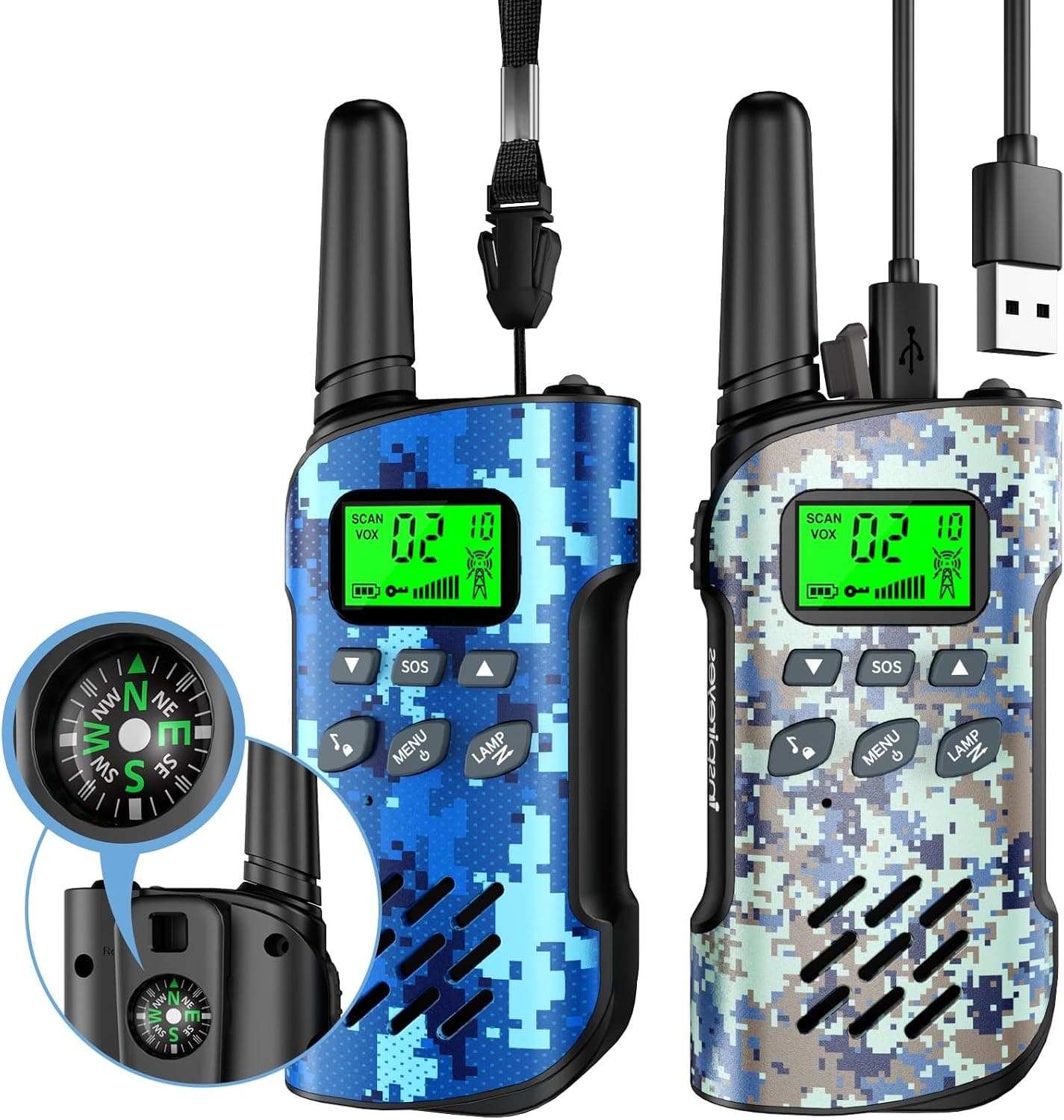 Inspireyes Walkie Talkies Niños Recargables,Regalo Niño Niña,Pack de 2