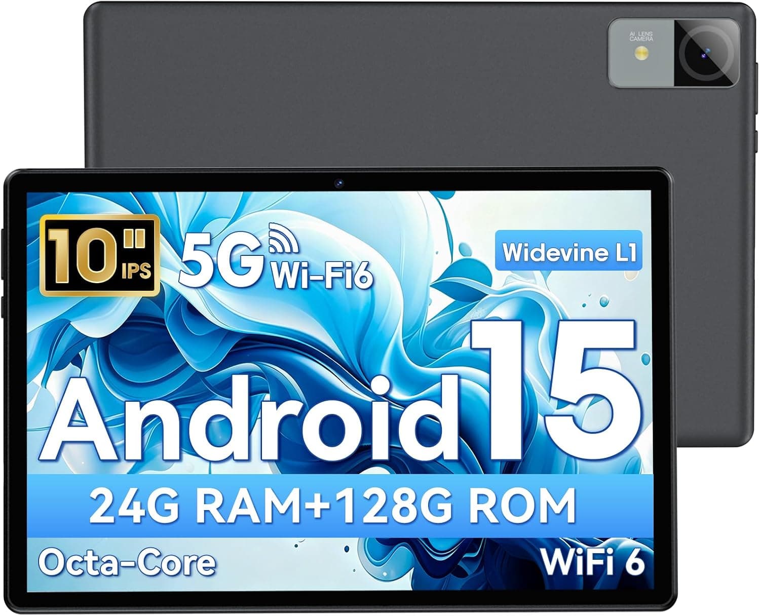 Tablet 10 Pulgadas, Tableta Android 15, Unisoc T30 Quad-Core, 18 GB RAM + 128 GB ROM + 1 TB TF, Pantalla HD IPS 1280x800, Cámara Dual 5MP + 8MP, 6000 mAh, WiFi 6, BT 5.0, Widevine L1, GPS (Z90)