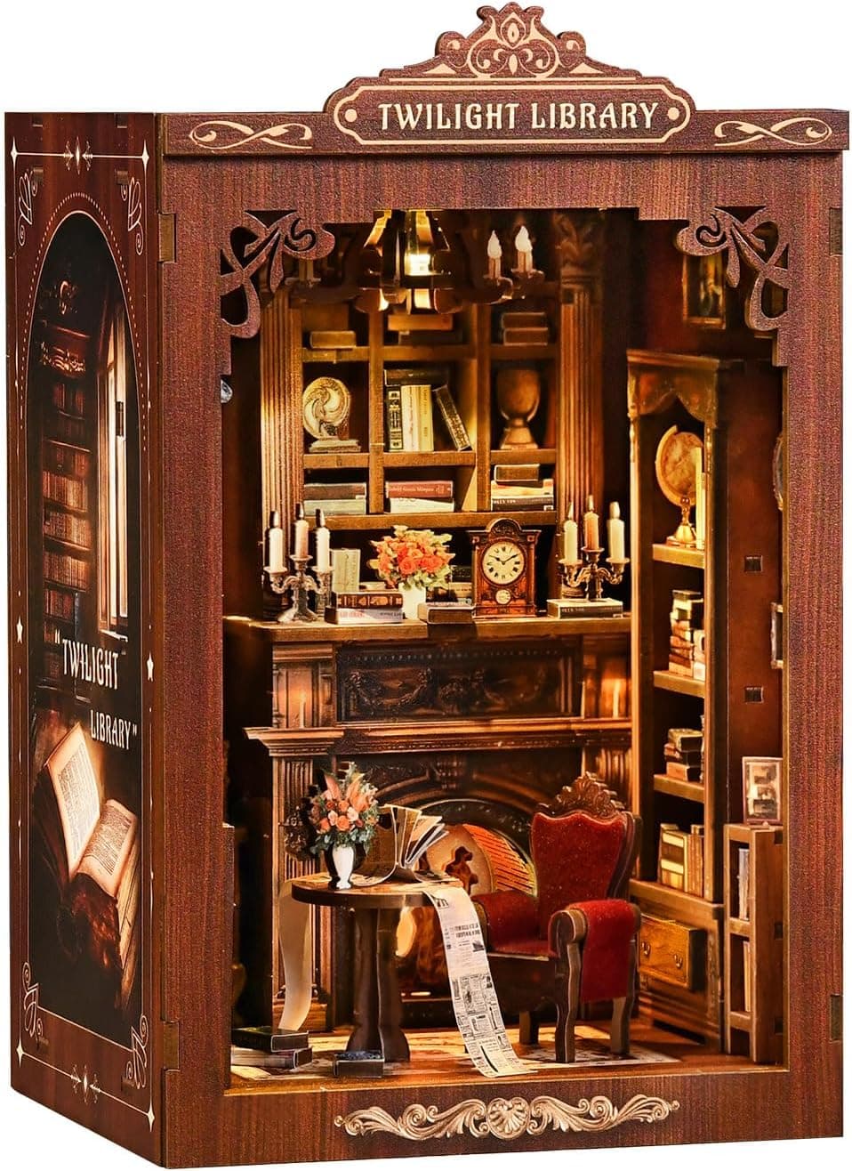 DIY Book Nook Kit-Rompecabezas de Madera de la Biblioteca Crepúsculo, estanterías Decorativas DIY, Set de Manualidades para Adultos, Nook Book, Regalos de cumpleaños para Navidad