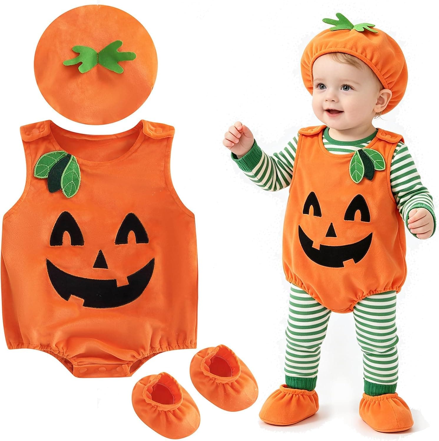 Hifot Disfraz Calabaza Bebe,Disfraz Halloween Bebe Niña Niño Recien Nacido con Sombrero y Zapatos Calabaza Halloween