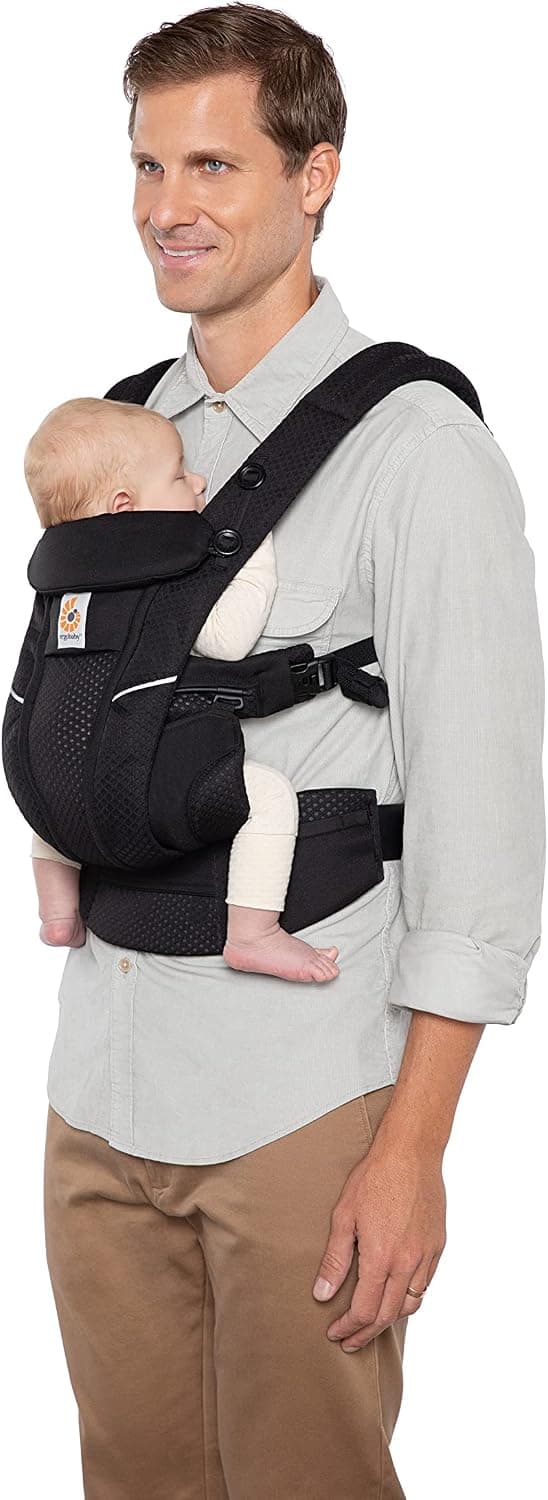 Ergobaby Mochila portabebé Omni Breeze recién nacidos desde su nacimiento hasta que pesan 20kg, portabebé ergonómica de Malla SoftFlex, 4 posiciones para transportar, Onyx Black