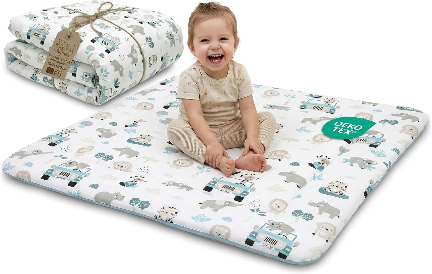 Totsy Baby Manta de Juegos Bebé 100 x 100 cm Acolchada para Suelo – Alfombra Infantil Plegable y Lavable a 30 Grados para Habitación Salón Parque & Viajes – Oeko-Tex África