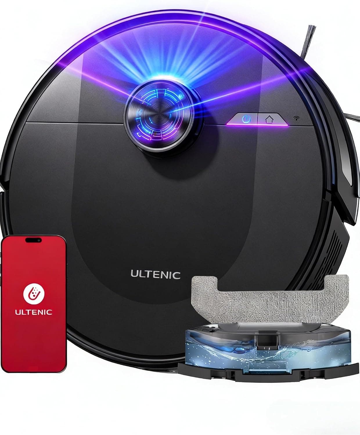 Ultenic Robot Aspirador y Fregasuelos con LIDAR, 8000PA, 180Min, Cobertura Completa 100%, Auto-Boost Alfombras, App/Voz, para Pelo de Mascotas