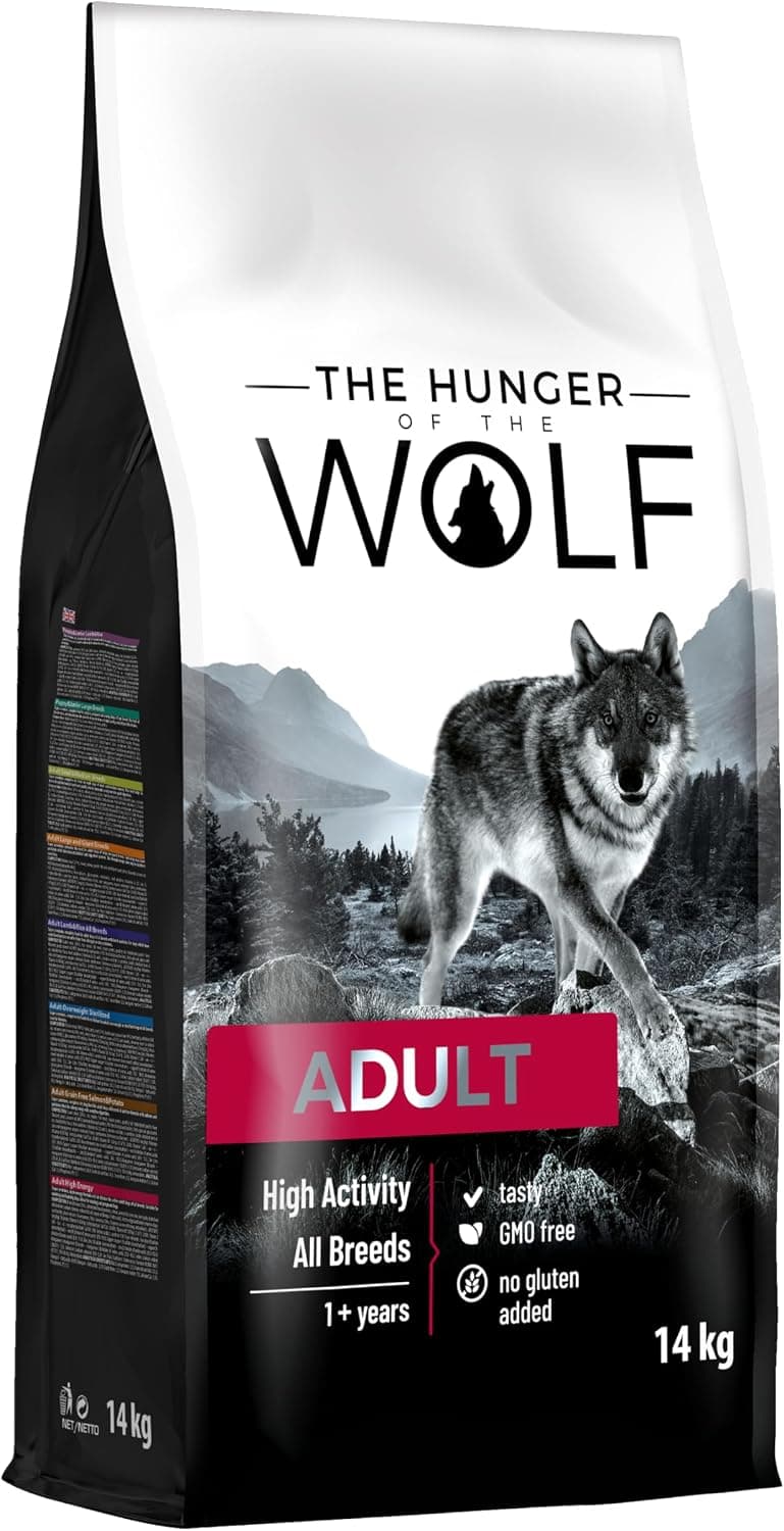 The Hunger of the Wolf Alimento seco para perros adultos activos y perros de trabajo, fórmula con pollo rica en energía y calorías - 14 kg