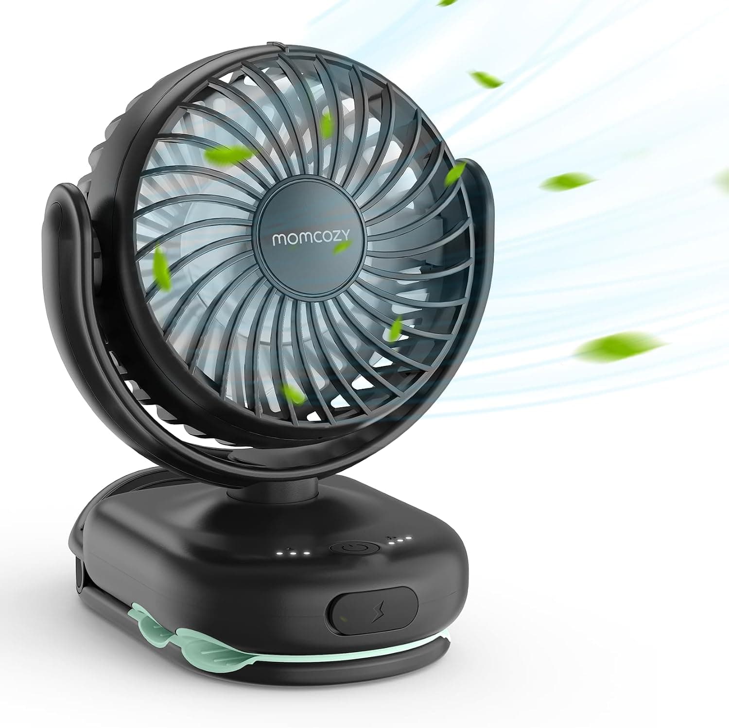 Momcozy Ventilador Portatil con Clip para Cochecito, Ventilador Pequeño Ultraligero de 117g con 4 Velocidades Ajustables, Espacios ≤4,5 mm, Recargable y Giratorio para Portabebés, Mochila, Mesa y Cuna