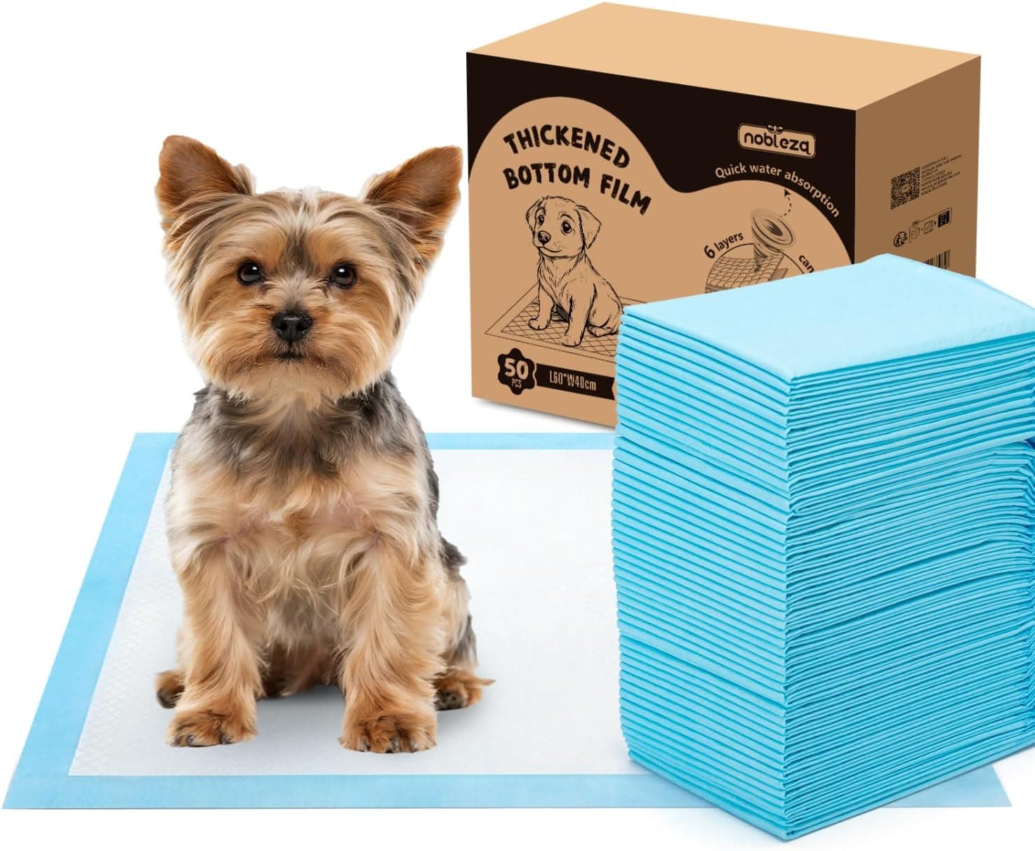Nobleza Empapadores Perros 40x60cm Pañales Desechables para Perros, 50 Unidades Alfombra Toallas Higiénica Absorbente y Antifugas Empapadores para Mascotas,Empapadores Perros