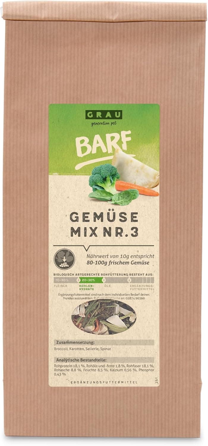 GRAU – El Original – Mezcla de verdura deshidratada para menús Barf para Perros - Mezcla de Verduras «Mezcla n.º 3», Pack Individual (1 x 500 g), alimento complementario para Perros