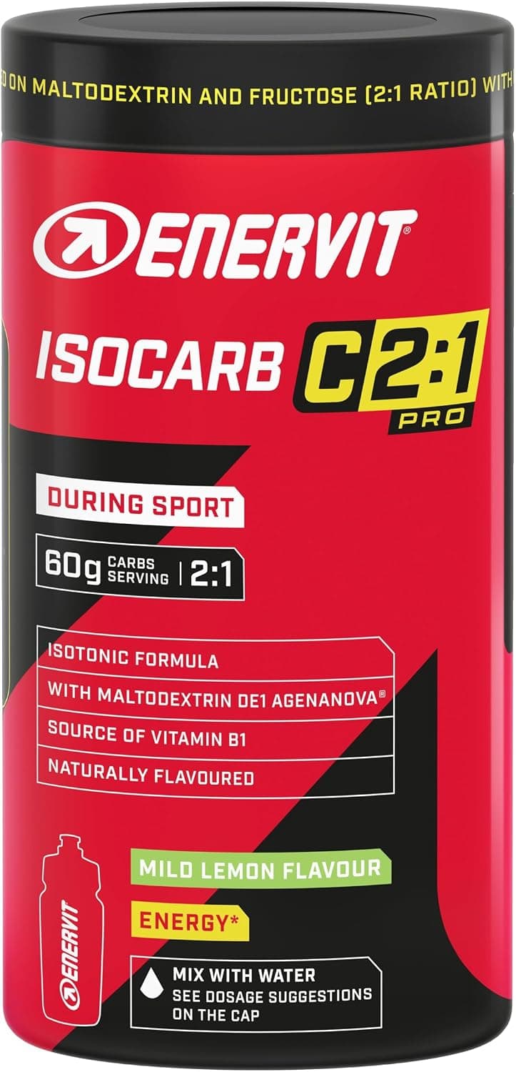 Enervit Isocarb C2:1PRO, Bebida Energética Isotónica con 60g de Carbohidratos por Porción, Para Actividades de Larga Duración y Alta Intensidad, Alta Digestibilidad, Vegano, Sabor Limón, Bote de 650g